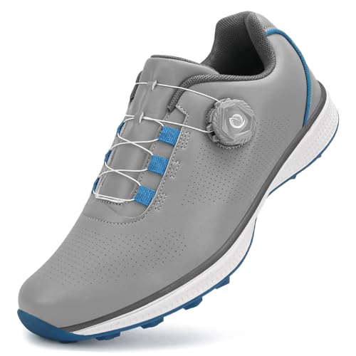 PENXZT wasserdichte Golfschuhe Ohne Spikes Für Herren Mit Drehknopf, Golftrainer-Schuhe Für Ausgewogene Leistung – Tolle Golfgeschenke Für Golfer,Grau,42 EU von PENXZT