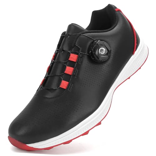 PENXZT wasserdichte Golfschuhe Ohne Spikes Für Herren Mit Drehknopf, Golftrainer-Schuhe Für Ausgewogene Leistung – Tolle Golfgeschenke Für Golfer,Schwarz,42.5 EU von PENXZT