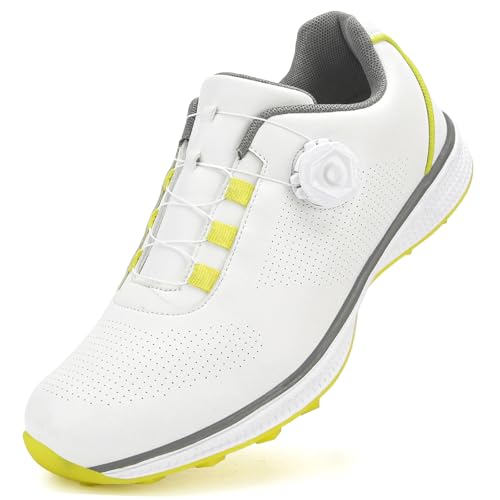 PENXZT wasserdichte Golfschuhe Ohne Spikes Für Herren Mit Drehknopf, Golftrainer-Schuhe Für Ausgewogene Leistung – Tolle Golfgeschenke Für Golfer,White b,42.5 EU von PENXZT