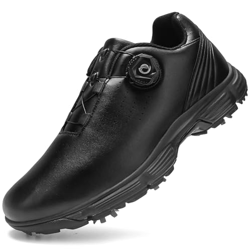 PENXZT wasserdichte Golfschuhe mit 7 Spikes, Klassische Golfschuhe, Sneaker, Größe 7–15,Schwarz,43 EU von PENXZT