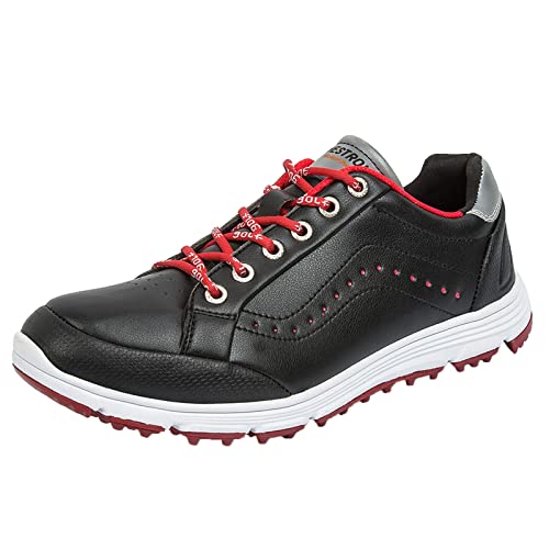 PENXZT wasserdichte Leder-Golfschuhe Für Herren Leichter, Bequemer Golfschuh Ohne Spikes Für Breite Passform, Atmungsaktiv, Große Größe,Schwarz,44.5 EU von PENXZT