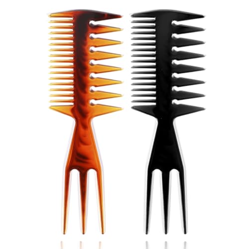 Breiter Kamm, 2 Stück, Professional Styling Kamm, Retro Breitzahnkamm Haar Kamm Styling Männer Detangler Haarbürste Haarpflege, Für Herren Mann Friseure Salon Haarstyling Und Barber von PEOAVRU