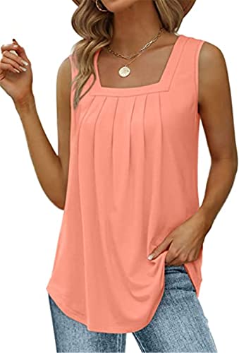 PEOD Damen Oversized Ärmellos U-Ausschnitt Plissee Elegante Tank Top Unterhemd Oberteile Große Größen Einfarbig Falten Locker Sommerhemd Bluse Cami Shirts Leibchen Weste gr 34 Rosa von PEOD