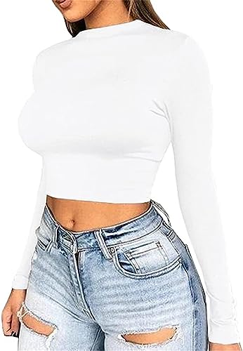 PEOD Damen Y2K Eng Crop Pullover Langarmshirt Herbst Winter Langarm Rundhals Slim Fit Kurz Shirt Crop Top Langarmhemd Sweatshirt Oberteile Bluse Größe 36 von PEOD