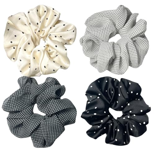 PEONNYT Satin-Haargummis für Damen und Mädchen, Größe XL, seidig, Jumbo-Haargummi für dickes, langes Haar, übergroße Haargummis（BW DOT） von PEONNYT