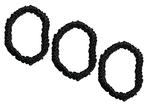 Haargummis aus 100 % reiner 19 Momme Maulbeerseide, weiche Schlaf-Haargummis, Seiden-Brokat, für Damen und Mädchen, 1 cm, 3 Stück, Schwarz von PEONNYT