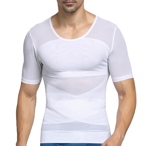 PEONNYT Bauchweg Tshirt Herren Kontrolle Körper Shaping Kompression Tanktop Abnehmen Unterhemden Shapewear Body Shaper,weiß,XL von PEONNYT
