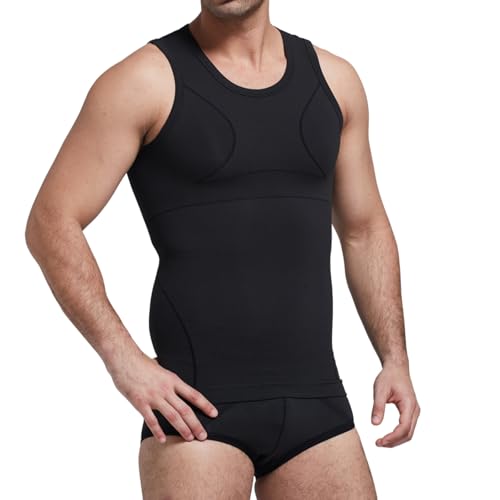 PEONNYT Nahtlose Kompressionsweste aus Bambuskohle Bauchweg Kontrolle Unterhemden Tanktop Herren Elastisch Shapewear,schwarz,L von PEONNYT