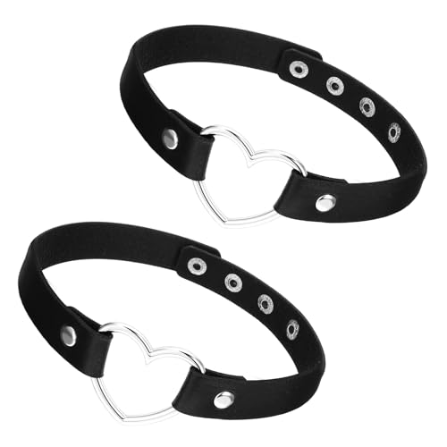 2 Stück Punk Herz Choker Halsband Choker Kette Damen Vier Schnallen Verstellbar Goth Chokers Pu Leder Halsreif mit Kette Herz Anhänger Elegant Chokers Kragen Schwarz Damen von PEOVLVN