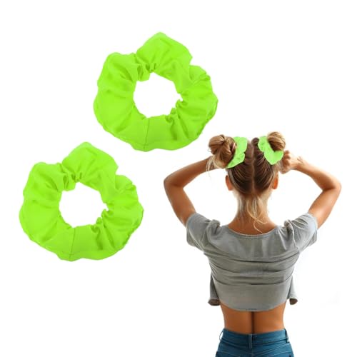 2 Stück Neonpinke Haargummis Scrunchies Seide Hot Pink Scrunchie Elastisches Haargummi Satin Haarbänder Pferdeschwanz-Haargummis für Frauen und Mädchen(Grün) von PEOVLVN