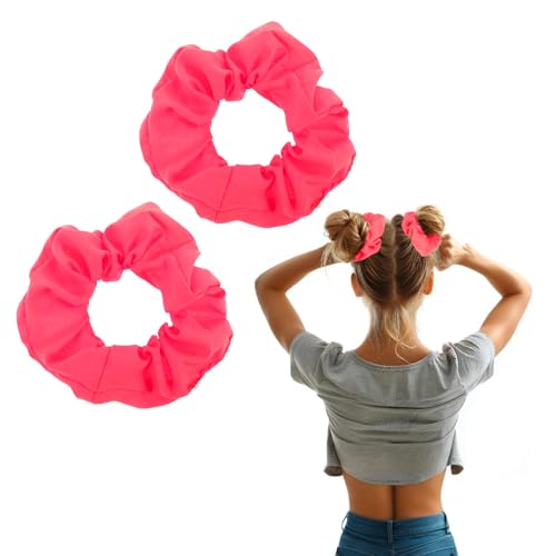 2 Stück Neonpinke Haargummis Scrunchies Seide Hot Pink Scrunchie Elastisches Haargummi Satin Haarbänder Pferdeschwanz-Haargummis für Frauen und Mädchen(Rosa) von PEOVLVN