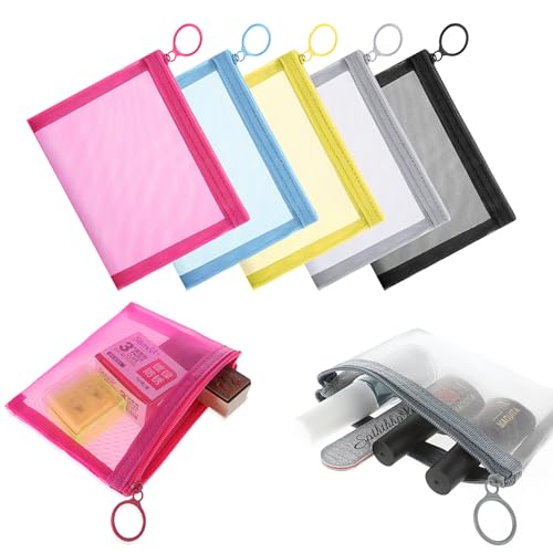 5 Stück Mini Netztaschen mit Reißverschluss Kleine Tasche Organizer Mini Kosmetiktasche,Mesh Bags 14x10cm Make Up Tasche,Netztasche,Make-Up-Reißverschluss Taschen für Lippenstift Kopfhörer von PEOVLVN