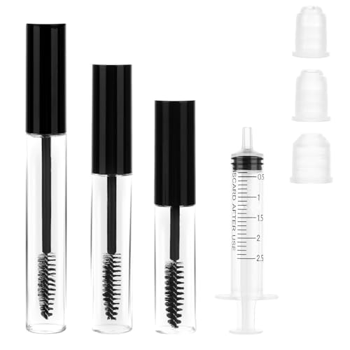 Leer 3er-Pack Wimpern Tube Set - 5ml, 8ml, 12ml Leere Mascara Behälter mit Wimpernbürste, Pipette und Auslaufstopfen für DIY Mascara oder Wimpernwachstumsöl (Schwarz) von PEOVLVN