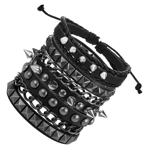 PEOVLVN 3 Stück Herren Lederarmband punk Armband nietenarmband Punk Lederarmband Schwarz Gothic Armreif Unisex Punk Besetztes Armband für Musikfestival/Partyauftritt Kostümparty Konzert von PEOVLVN