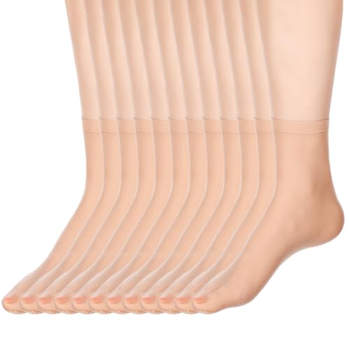 PEOVLVN 6 Paar Damen Söckchen Nylon Socken Elastische Socken Transparente Feinsöckchen Nylonstrümpfe Ultradünn Nylon Strümpfe Passend für Damengröße 38-42-Beige von PEOVLVN