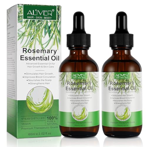 Rosmarinöl für Haarwachstum (60MLx2Packs) - Premium Organic Natural Rosemary Essential Oil für dünner werdendes, trockenes, beschädigtes Haar eingewachsener Haarausfall für Frauen Männer von PEPHUCA