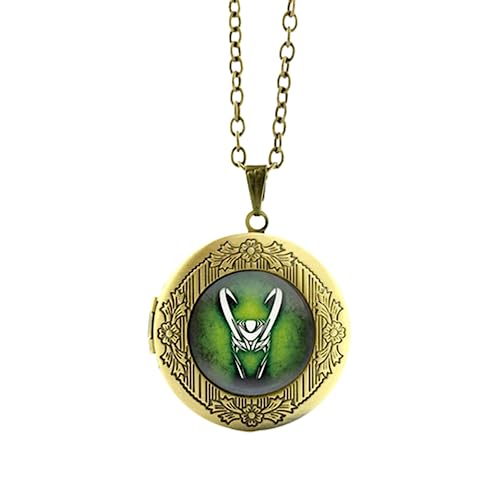 PEPIFY Modische Loki God of Mischief Medaillon Halskette Glas Cabochon Anhänger Statement Kette Halskette Herren Schmuck von PEPIFY