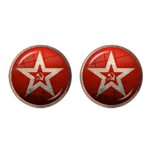 Sowjetische UdSSR Stalin Lenin Ohrstecker Klassischer roter Stern Hammer Sichel Kommunismus Emblem CCCP Glas Cabochon Ohrschmuck für Frauen, Messing von PEPIFY