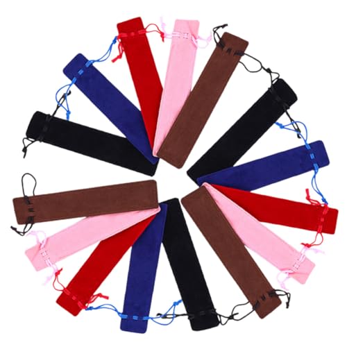 PEPLAYTAL 15 Stück Teiliges Doppelseitige Dicke Stifttaschen aus Samt mit Kordelzug Einzelne Stifttasche in Schwarz Rot Braun Blau Praktische Geschenkverpackung für Stifte und Schreibwaren von PEPLAYTAL