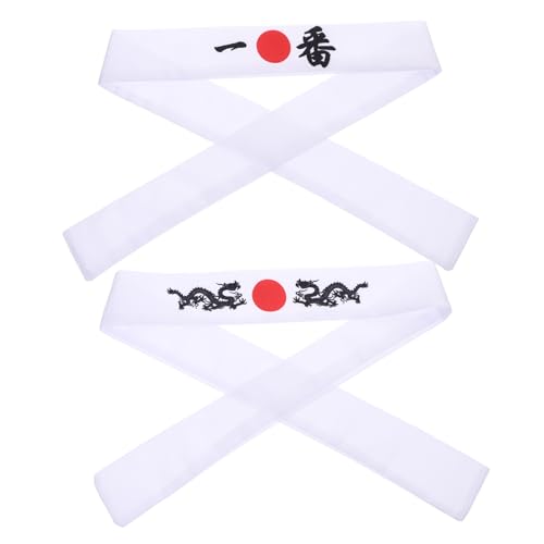 PEPLAYTAL 2 Stück Japanisches Bushido Stirnband Teilig Weißes Drachen Motiv Schweißabsorbierend für Sport Kochen Haarband Traditionelles Hachimaki Design von PEPLAYTAL