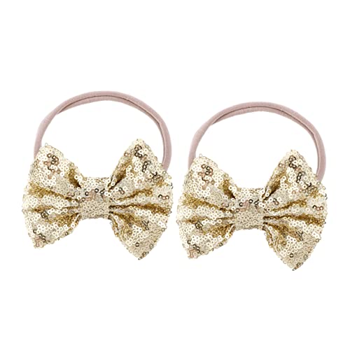 PEPLAYTAL 2 Stück Kinder Mädchen Pailletten Haarband Mit Schleife Elastisches Stirnband Für Neugeborene Haarschmuck Für Babypartys Geburtstage Hochzeiten Goldfarben von PEPLAYTAL