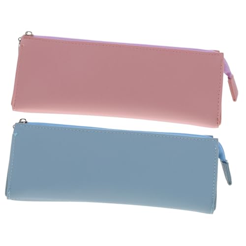 PEPLAYTAL 2 Stück Minimalistisches Pu Leder Federmäppchen mit Reißverschluss Multifunktionale Stifttasche und Kosmetiktasche in Silber und Wasserabweisend für Schule Büro und Alltag von PEPLAYTAL