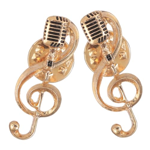 PEPLAYTAL 2 Stück Musikliebhaber Broschen Teilig Mikrofon Anstecknadeln Goldfarben Musiknoten Pin Party Accessoires Vielseitig für Damen und Herren zur Festlichen Kleidung von PEPLAYTAL
