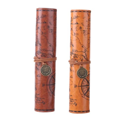 PEPLAYTAL 2 Stück PU Leder Rolltasche Vintage Pencil Roll Wrap Federmäppchen Großvolumig für Makeup Pinsel und Zeichenstifte Tragbarer Stiftehalter mit Wickelverschluss für Kunststudenten von PEPLAYTAL