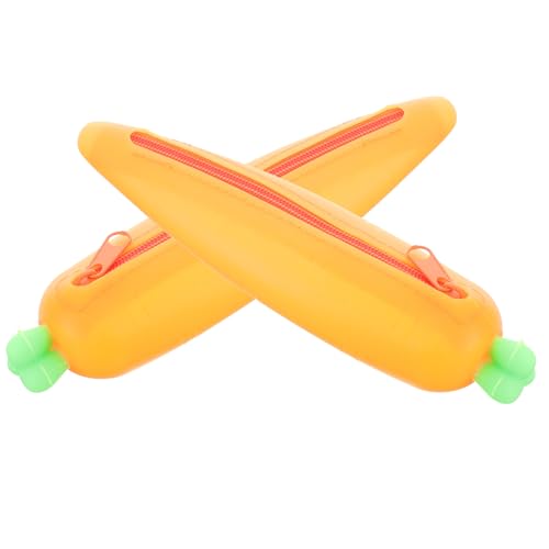 PEPLAYTAL 2 Stück Silikon Federmäppchen Karottenform Cartoon Federtasche für Mädchen Jungen Niedliches Stiftemäppchen Tragbar Praktisch Schreibwarentasche Grundschüler von PEPLAYTAL