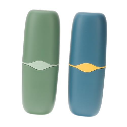 PEPLAYTAL 2 Stück Teiliges Reise Zahnbürstenhalter mit Zahnpasta Aufbewahrung Tragbarer Kompakter Becher in Grün und Blau Wasserdichtes Design für Saubere Ordentliche Aufbewahrung Unterwegs von PEPLAYTAL
