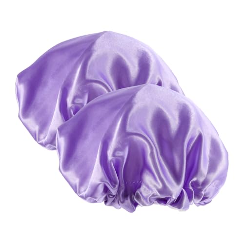 PEPLAYTAL 2 Stück Wasserdichte Wiederverwendbare Duschhaube für Damen aus Satinähnlichem Stoff Verstellbar Elastischer Leicht Großer Schutz für Langes und Kurzes Haar Hautfreundlich von PEPLAYTAL