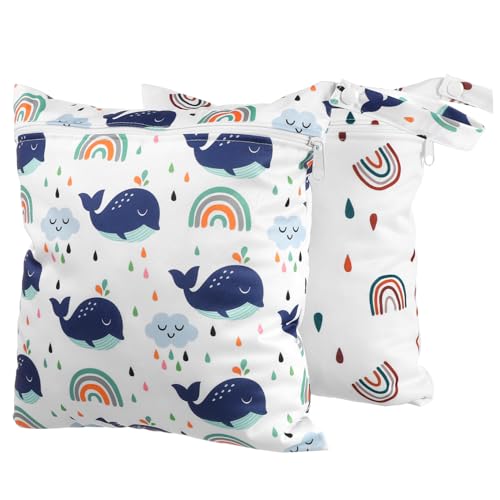 PEPLAYTAL 2stücke Wickeltasche Für Babyartikel Faltbare Reise-mäppchen Mit Cartoon-Muster Tasche Für Nasse Kleidung Und Windeln Aus Polyestermaterial Mit Druckknopf-handriemen von PEPLAYTAL