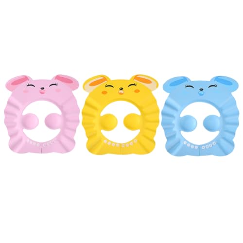 PEPLAYTAL 3 Stück Verstellbare Duschhauben aus Elastischem EVA Wasserdichte Shampoo Caps für Jungen und Mädchen Dicke Badekappen in Gelb und Blau Angenehmer Schutz Beim Haarewaschen von PEPLAYTAL