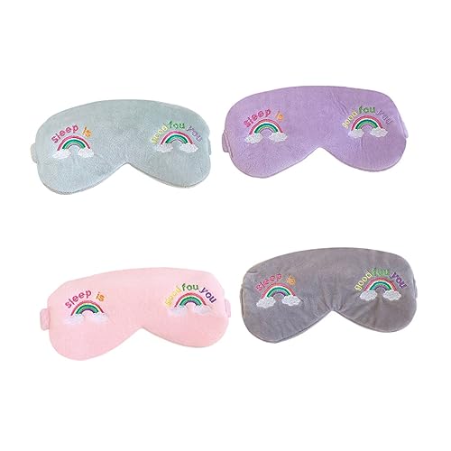 PEPLAYTAL 4 Stück Teiliges Bunte Schlafmasken und Haarbänder mit Regenbogen Stickerei für Mädchen Vielseitig Verwendbar Weiches Stoffmaterial Elastische Schlafbrille zur Zufällige Farbe von PEPLAYTAL