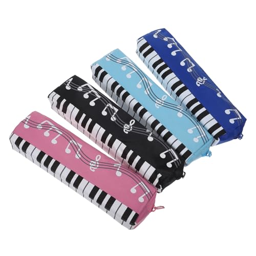 PEPLAYTAL 4 Stück Teiliges Federmäppchen mit Musiknoten Motiv Robuste Oxford Stiftetaschen in Schwarz Blau Hellblau und Reißverschlussfest Vielseitig für Schüler und Klavierzubehör Geeignet von PEPLAYTAL