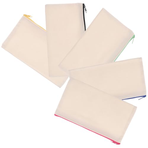 PEPLAYTAL 5 Stück DIY Canvas Stifttaschen mit Reißverschluss Vielseitige Schmink und Kosmetiktaschen zum Bemalen Praktische Kulturbeutel für Make Up Schreibwaren und Reiseaccessoires von PEPLAYTAL