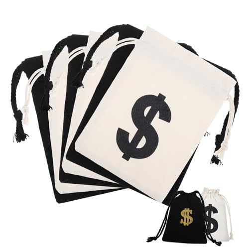 PEPLAYTAL 8 Stück Teiliges Geldbeutel mit Dollarzeichen aus Baumwolle Kleine Kordelzugbeutel in Weiß und Schwarz Robuste Mehrzwecktaschen für Münzen Partygeschenke und Aufbewahrung von PEPLAYTAL