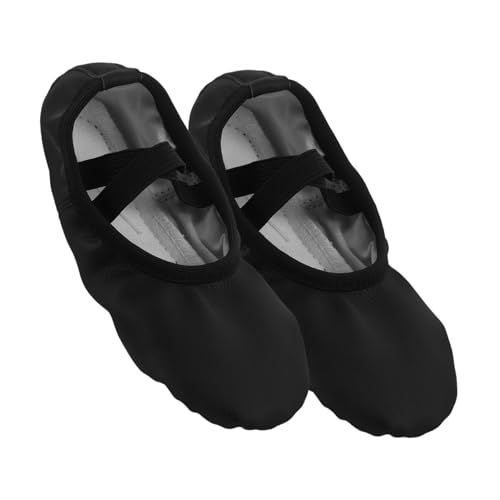 PEPLAYTAL Ballettschuhe Mädchen Pu-Imitation Tanzflats No-tie Soft Sole Elastische Riemen Flexibel für Yoga Bühne Tanzperformance Schwarz von PEPLAYTAL