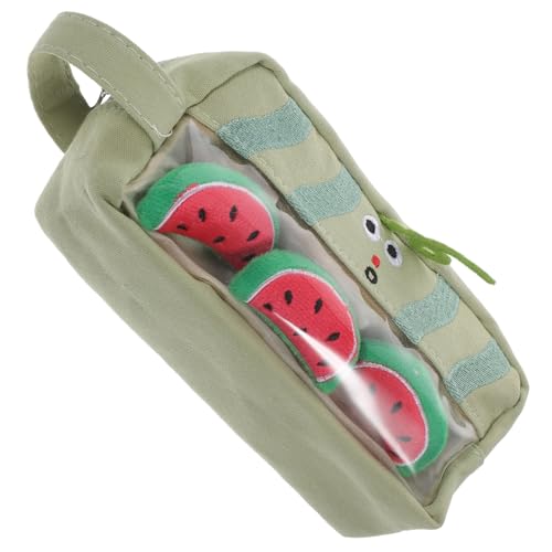 PEPLAYTAL Großes Grünes Wassermelonen Federmäppchen aus Canvas Niedliche Stifttasche mit Reißverschluss für Mädchen Praktisches Mäppchen für Stifte und Kosmetik Handlich für Schule und Büro von PEPLAYTAL
