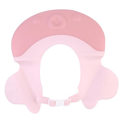 PEPLAYTAL Shampoo Badekappe Verstellbar Augen und Ohren Schutz für Junge Mädchen und Kleinkinder Weiche Cartoon Badehaube in Hellrosa für Haarewaschen und Haarschnitt von PEPLAYTAL