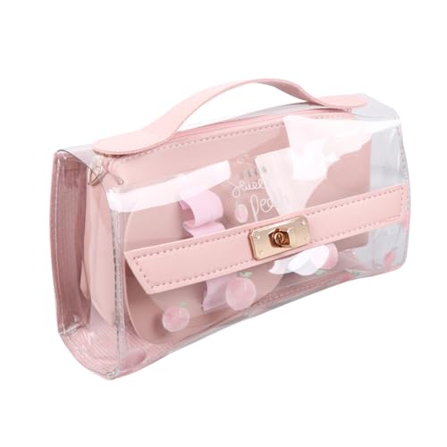 PEPLAYTAL Transparentes Federmäppchen mit Großer Kapazität Vielseitige Aufbewahrungstasche für Kosmetik Schreibwaren und Digitale Geräte Tragbare Einfache Handtasche in Kirschblütenrosa für von PEPLAYTAL