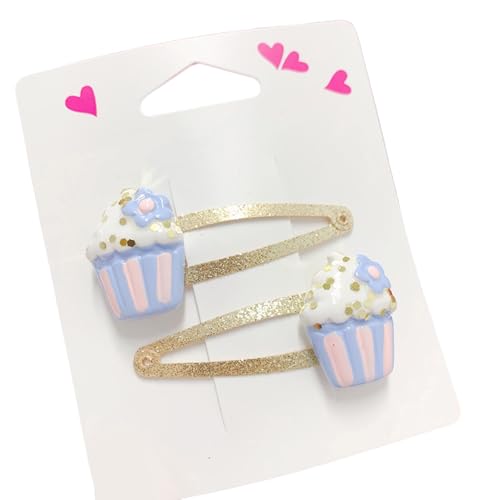 Haarspangen-Set für Mädchen, glitzernde Schmetterlings- und Cupcake-Designs, Haarnadel, Cartoon-Haar-Accessoires für Kindergeburtstag, 2 Stück von PEPWE