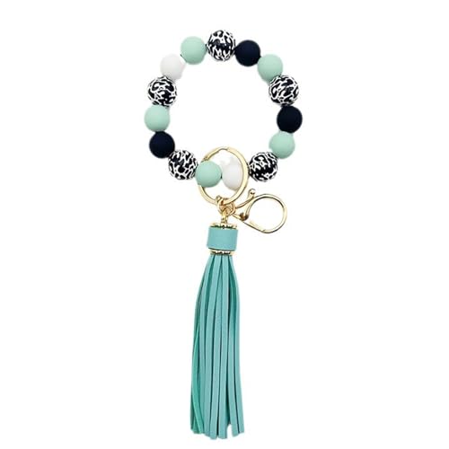 PEPWE Damen-Perlen-Schlüsselanhänger mit PU-Quasten und Holzperlen, für jeden Anlass von PEPWE