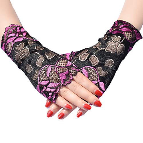 PEPWE Dünne fingerlose Handschuhe für Damen, florale Spitze, Kontrastfarbe, Fäustlinge, rose, 8.5x19cm(3.35x7.48in) von PEPWE