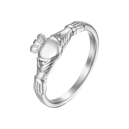 PEPWE Irische Claddagh-Designs Eheringe symbolisieren Liebe, Freundschaft und Treue, aus goldfarbenem Stahl für Paare, 0.8cm/0.31inch, Titanstahl von PEPWE