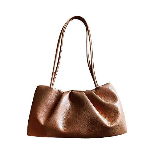 Und praktische Damen Schultertasche Handtasche Plissee Design und PU Handwerkskunst Schultertasche, braun, One Size von PEPWE