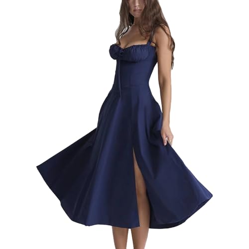 PERBERCH Geblümtes Bustier-Kleid zur Taillenformung, bedrucktes Bustier-Sommerkleid, Lange Strandkleider für Damen mit Spaghettiträgern (D,M) von PERBERCH