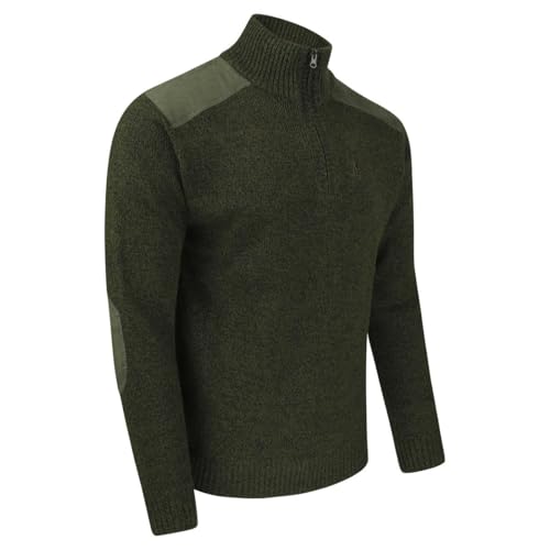 PERCUSSION Jagdpullover Troyer Herren Olivgrün mit Ellenbogen Patches und Schulterbesätzen (3XL) von Percussion