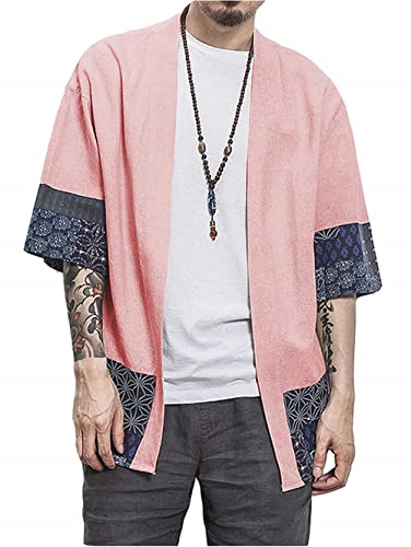 PERDONTOO Sommerjacke Mode Herren Jacke Strickjacke Paar Kimono Mantel lässig Kurze Ärmel Baggy Tops (L, Rosa) von PERDONTOO