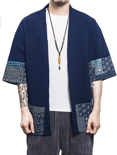 PERDONTOO Sommerjacke Mode Herren Jacke Strickjacke Paar Kimono Mantel lässig Kurze Ärmel Baggy Tops (S, Blau) von PERDONTOO